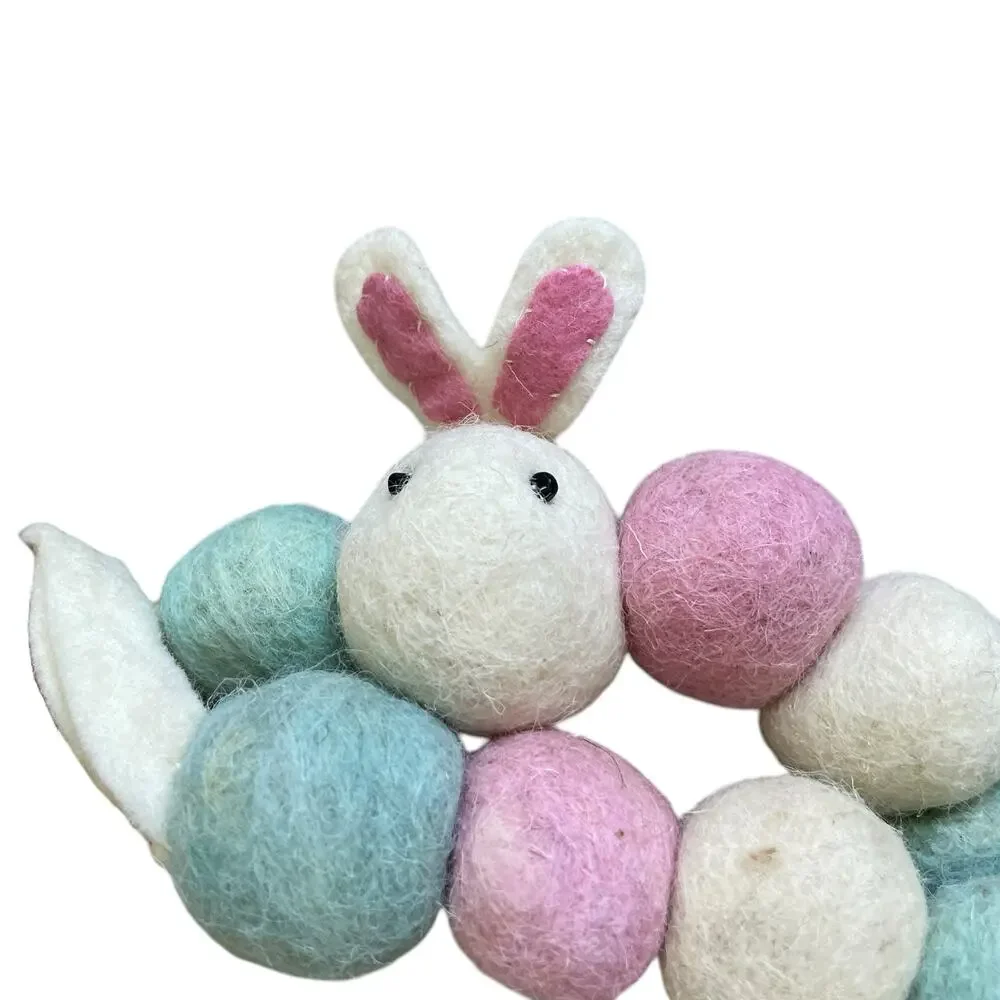 Begonia Market Felt Fabric Bunny & Pom Pom Easter Garland 6 ft Multicolor New